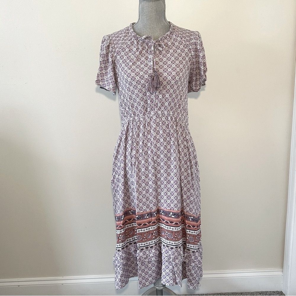 Knox Rose Womens SZ M Lilac Midi Dress Sundress Pockets Boho Cottage Core